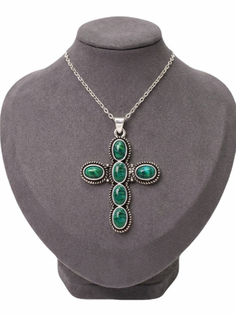 Vintage Sterling Silver Jewelry Malachite
Handmade Boho Celtic Cross Necklace